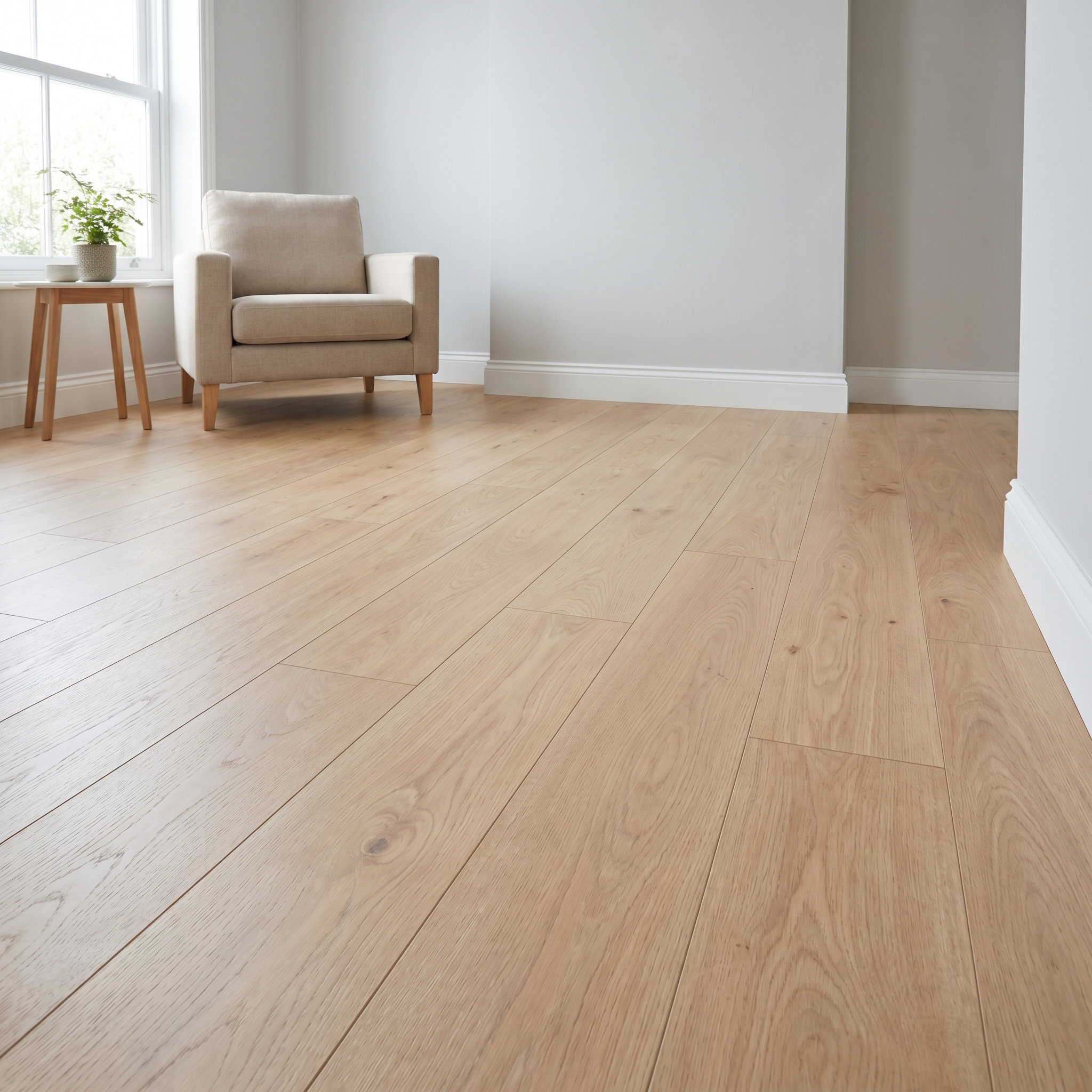 Laminate flooring with modern furniture in a bright room